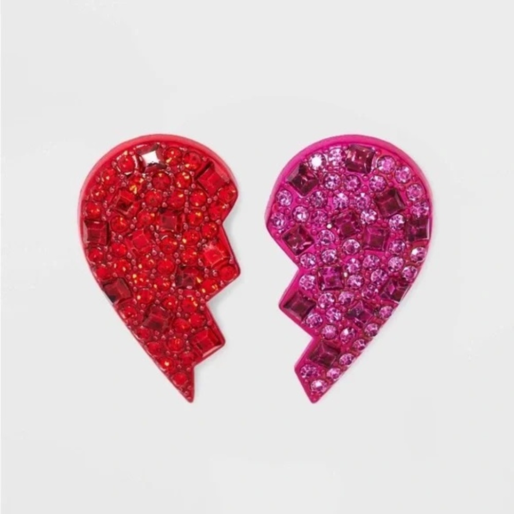 Sugarfix BaubleBar Broken Heart Rhinestone Encrusted Earring Tough Love Red Pink